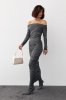 Силуэтное платье с драпировкой и открытыми плечами - 00102 серый