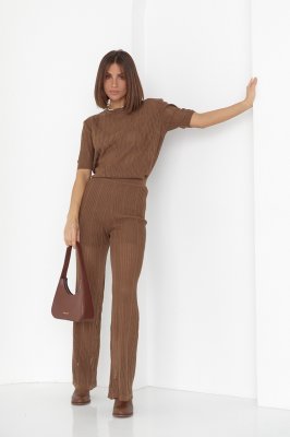 Женский костюм с ажурной вязки - 023128 коричневый