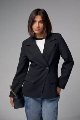 Женский однобортный пиджак приталенного кроя - 11017 черный