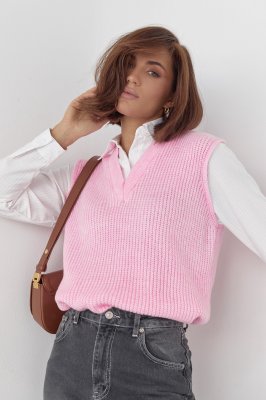 Женская рубашка с вязаным жилетом 12239 розовый