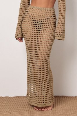Длинная юбка ажурной вязки - 19630 кофейный