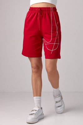 Жіночі трикотажні шорти з вишивкою - 21891 червоні