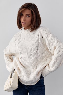 Вязаный свитер с косами oversize 231198 кремовый