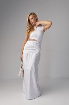 Сукня максі з драпіруванням та вирізом на талії - 23225 біла