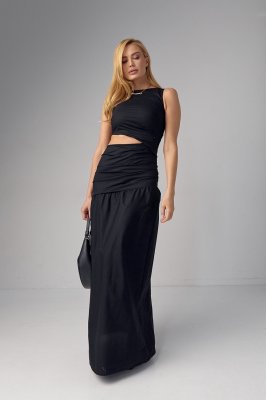Сукня максі з драпіруванням та вирізом на талії - 23225 чорна