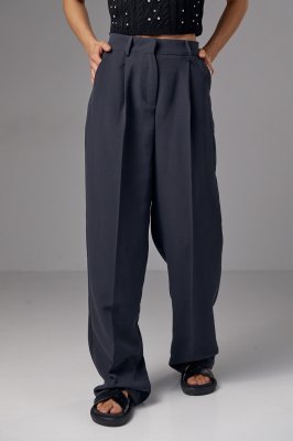 Класичні штани зі стрілками прямого крою - 24010 темно-сіра