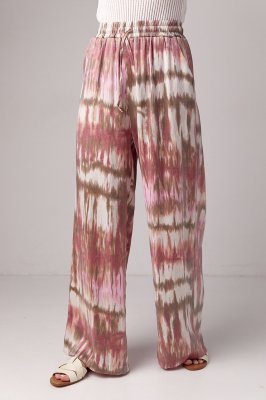 Летние прямые штаны на резинке с абстрактным принтом - 24106