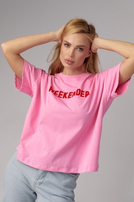 Трикотажная футболка с надписью Weekender - 241069 розовая