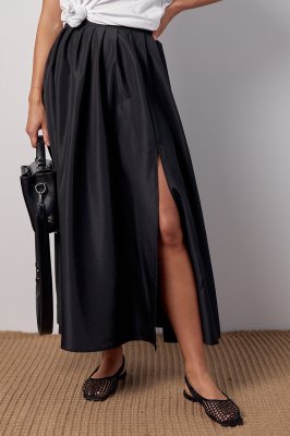 Пышная юбка с разрезом и широким поясом - 24109 черная
