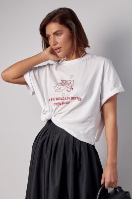 Жіноча футболка oversize з ангеловим принтом - 241093 біла