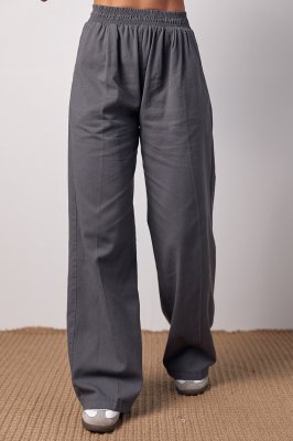 Женские прямые штаны на резинке - 24116 серые