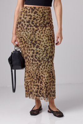 Длинная леопардовая юбка из сетки - 24118 коричневая