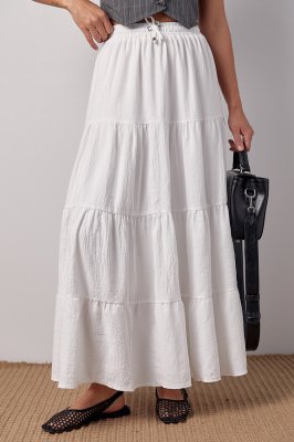 Женская длинная юбка с воланами - 24249 молочный