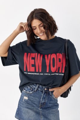 Футболка oversize с надписью New York 25084 черная