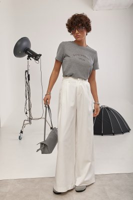 Котонові штани палаццо зі складками 25088 молочні Котонові штани палаццо зі складками 25088 молочні
