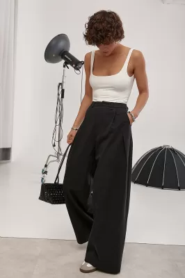 Котоновые штаны палаццо со складками 25088 черный