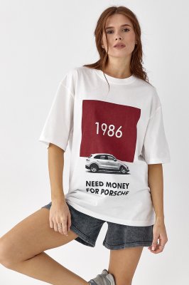 Женская футболка с принтом Porsche 25116 белый