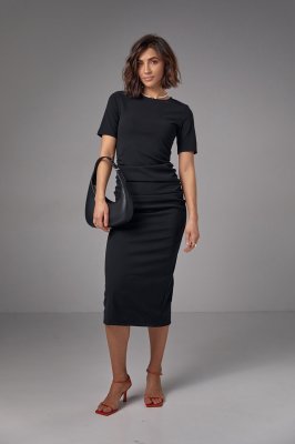Силуетна сукня міді з драпіруванням - 2695 чорна