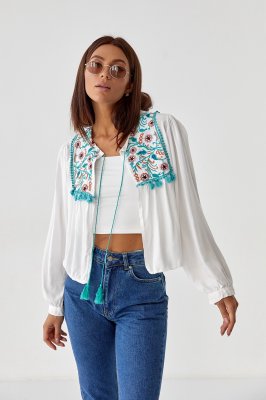 Женская блуза-накидка с вышивкой - 5092 молочный