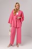 Льняний костюм з прямими штанами та сорочкою на зав'язках - 58640 рожевий