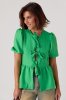 Летняя блузка на завязках с оборкой - 58896 зеленая