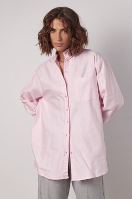 Льняна жіноча сорочка в стилі оверсайз - 6748 рожевий