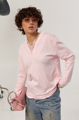 Вільний лонгслів з мереживом 6825 пудра Вільний лонгслів з мереживом 6825 пудра