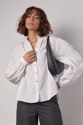 Жіноча сорочка з об'ємними рукавами на гудзиках-сердечках - 70520 біла