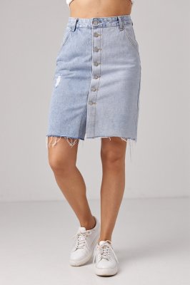 Джинсовая двухцветная юбка на пуговицах - 9102 джинс