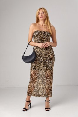 Платье с леопардовым принтом без бретелей - 9134 коричневое