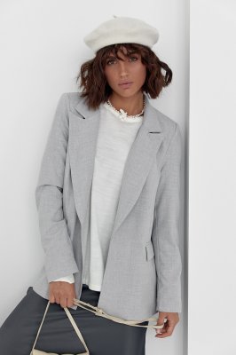 Классический женский пиджак без застежки - 9301 светло-серый