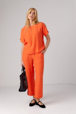 Літній костюм з брюками та футболкою - 9441 помаранчевий