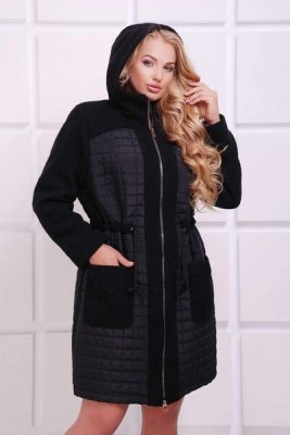 Легкое комбинированное пальто Нора черное