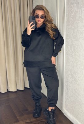 Чорний костюм Спорт шик №24-3 зі світшотом вільного крою Чорний костюм Спорт шик №24-3 зі світшотом вільного крою