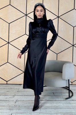 Нарядное атласное платье черное 51434
