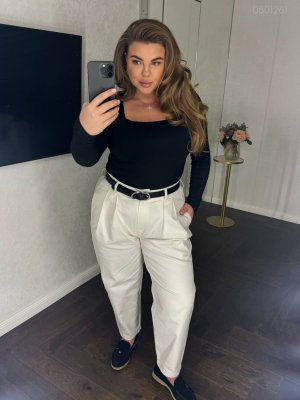 Белые брюки №11 с застежкой на молнию и пуговицу