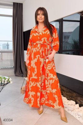 Платье больших размеров 43334 оранжевое