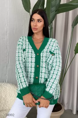 Вязаный кардиган 34992 зеленый