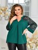 Блуза женская с акцентными рукавами 44160 зеленая