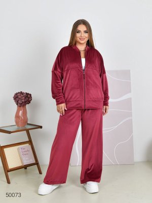 Костюм жіночий велюровий 50073 бордовий